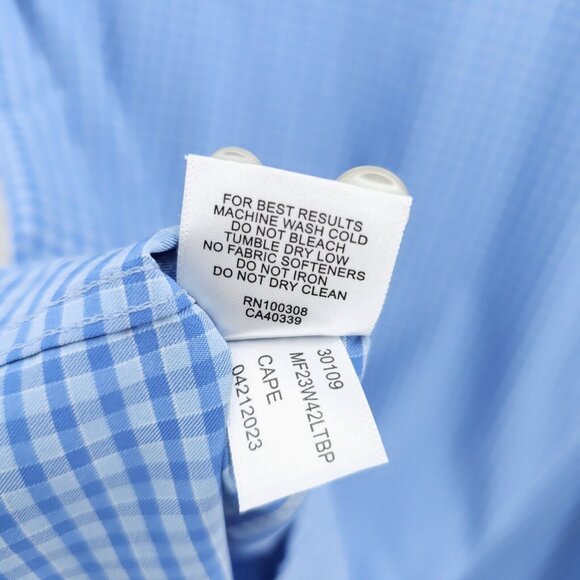 Peter Millar Summer Comfort Blue Gingham Check Nylon Blend L/S Casual Shirt XL - Picture 8 of 8